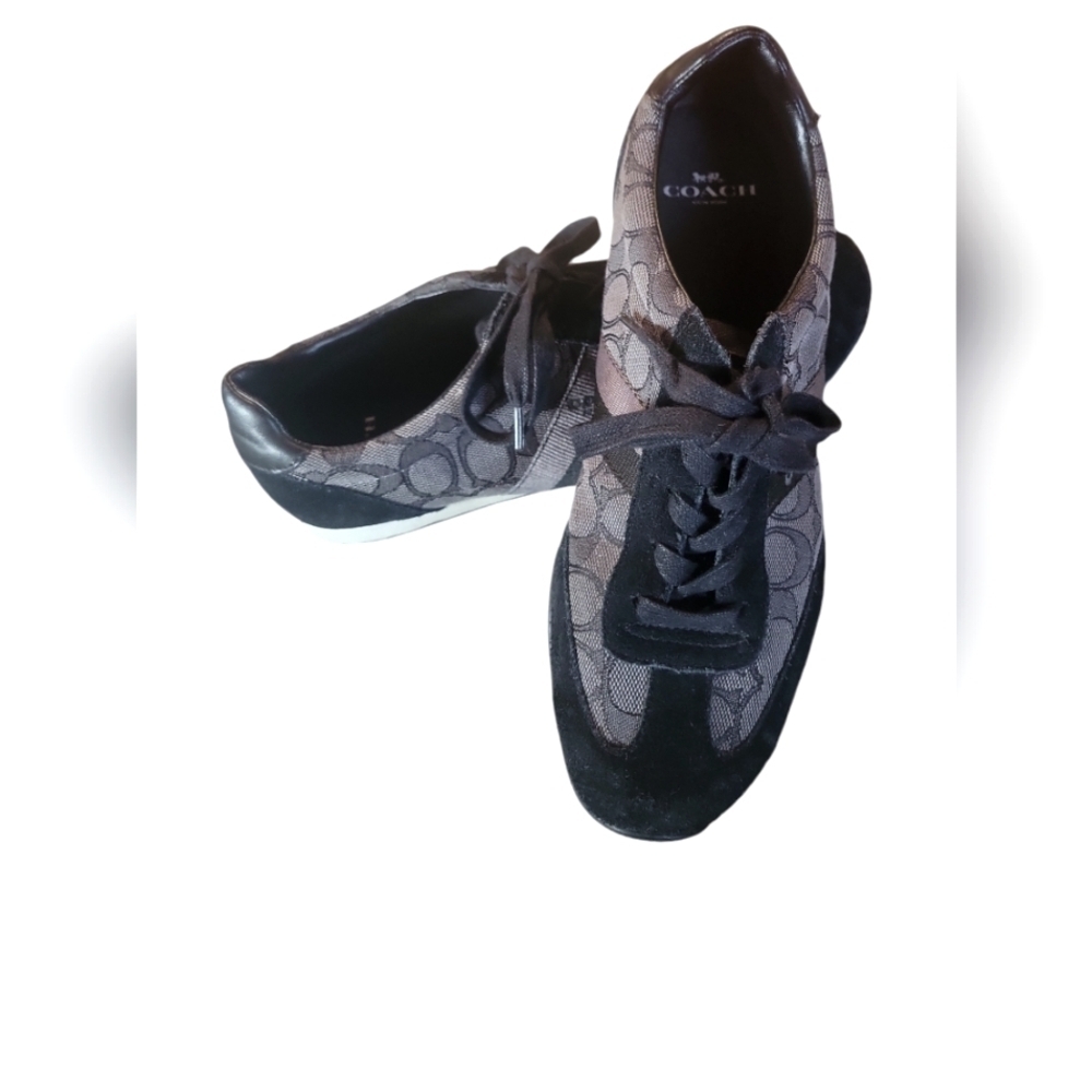 Coach Kelson Black & Gray Signature Monogram Athletic Canvas Suede Shoes 9.5 - Picture 3 of 12